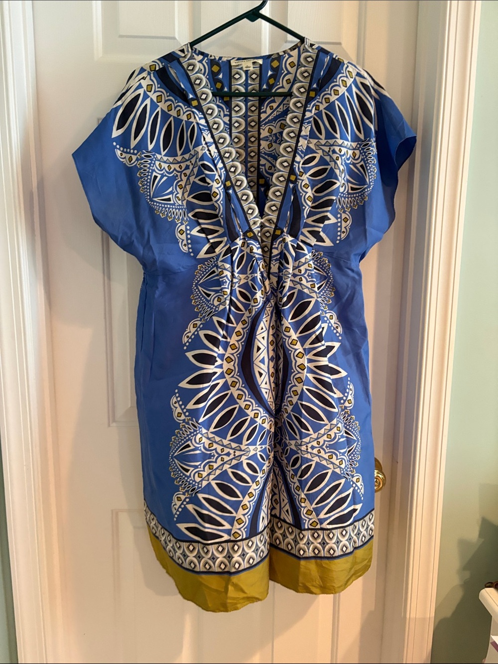 Banana Republic Blue Printed Mini Dress with Olive Trim
